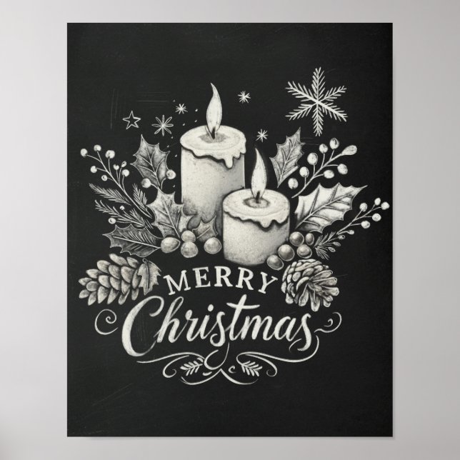 God jul och Holly Chalkboard Poster (Framsidan)