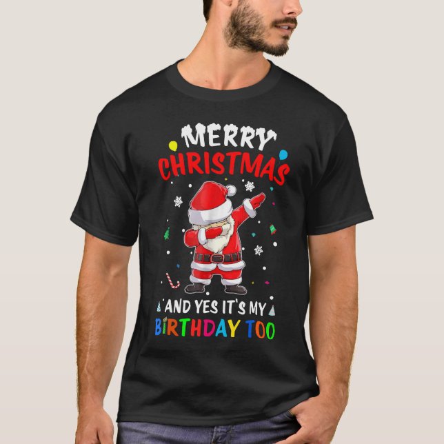 God jul och Ja. Det är min födelsedagsjultomte T Shirt (Framsida)