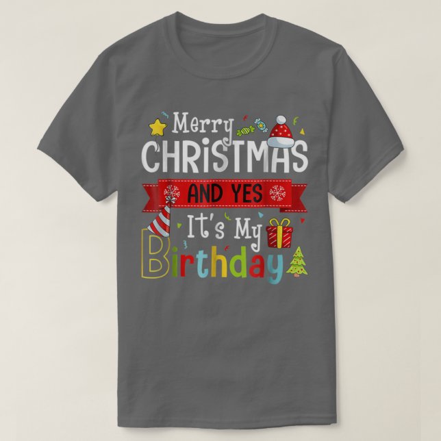 God jul och ja min födelsedag på Julafton Pa T Shirt (Design framsida)