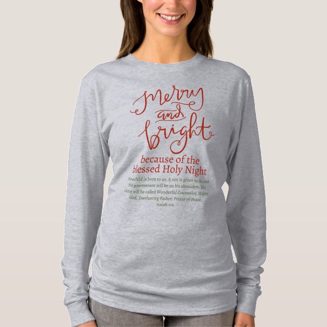 God jul och lätt Heliga Röd Grönt Light Grått T Shirt (Framsida)