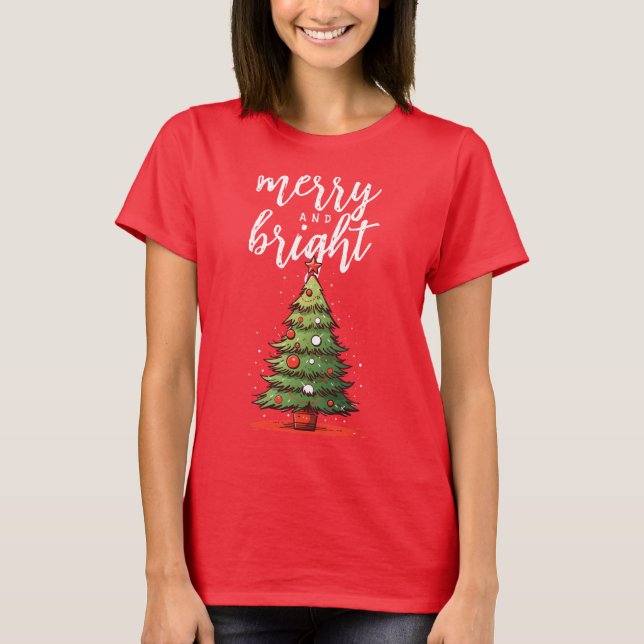 God jul och lätta moderna röda kvinnor t shirt (Framsida)