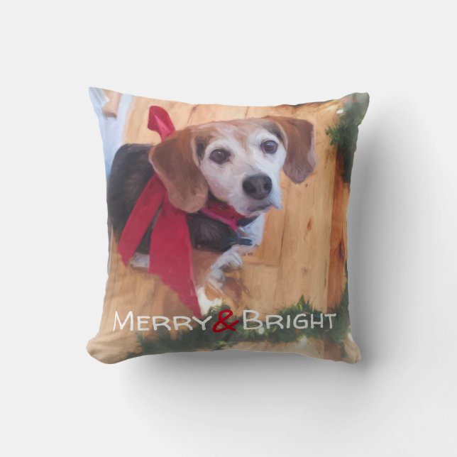 God jul och ljus Beagle Hund Red Bow Kudde (Framsida)