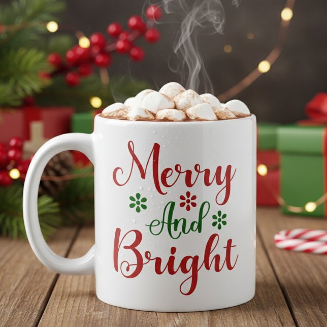God jul och ljus Festive Red och Grönt Jul Kaffemugg (Merry and Bright Festive Red and Green Christmas Coffee Mug)