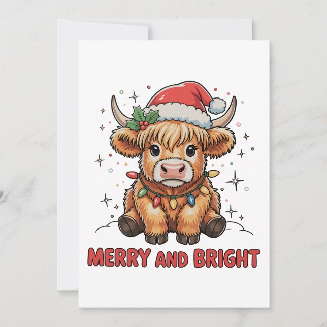 God jul och ljus, högland Baby Kow Julkort (Framsida)