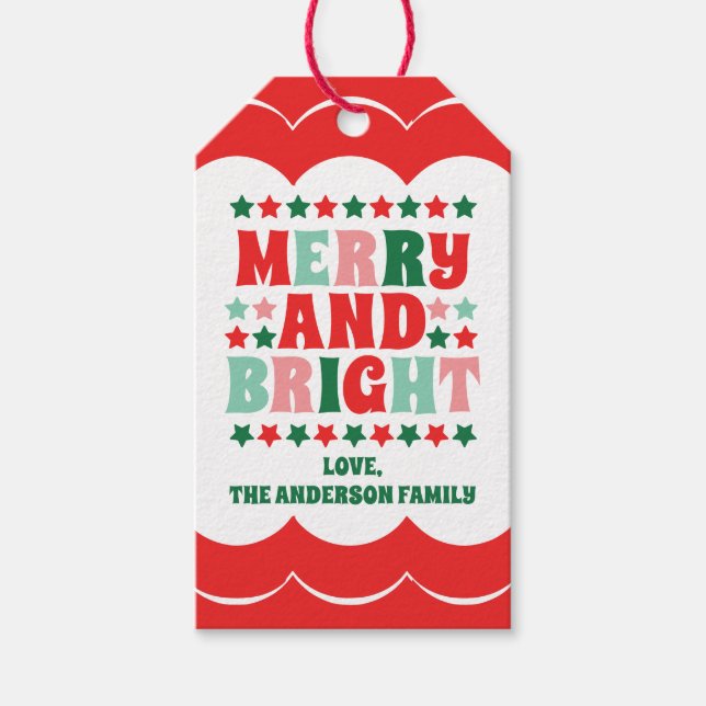 God jul och ljus Modern Bold Rosa Red Presentetikett (Framsidan)