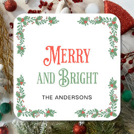 God jul och ljus modern familj i Namn Fyrkantigt Klistermärke