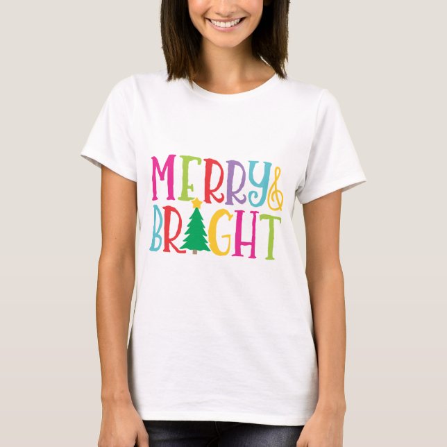 God jul och ljus Träd i färg T Shirt (Framsida)