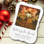 God jul och nativitetsscen<br><div class="desc">Anpassa framsidan av det här julkortet genom att lägga till en anpassningsbar hälsning och din familjs namn och lägga till anpassningsbarnas helgdag på baksidan av kortet. Julkortet i religiösa har en traditionell aktivitetscen med "Glory to God" som visas i elegantens kalligrafi. Enkel att anpassa. Glad helg!</div>