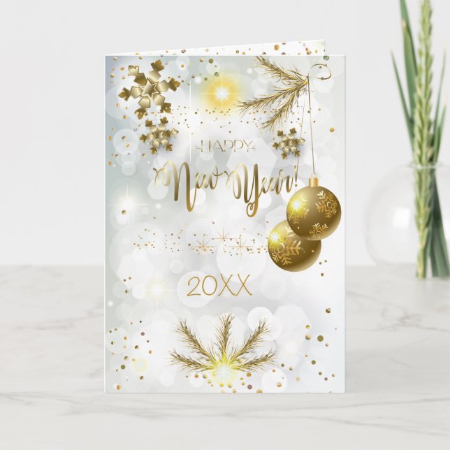 God jul och nyår! 20XX Guld Luxury Helgkort (Framsida)