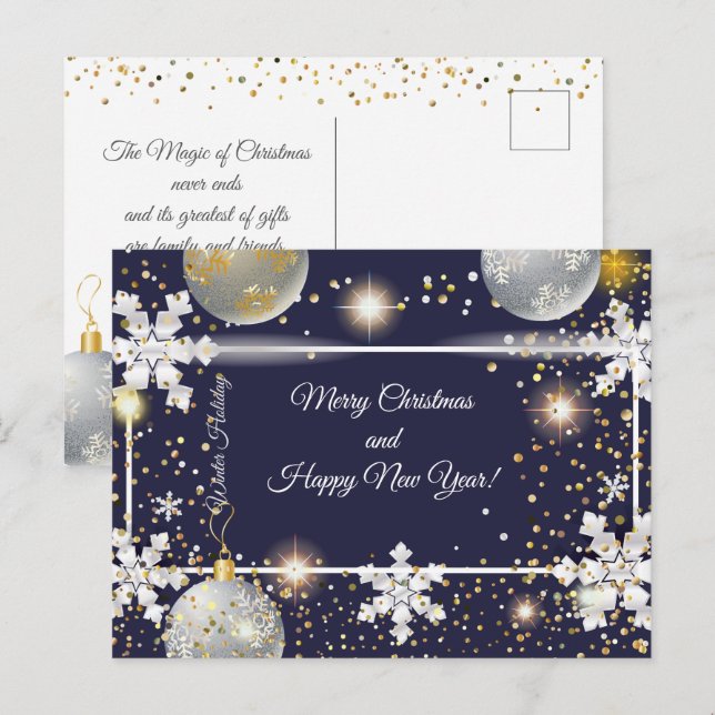 God jul och nyår! 20XX Silver Luxury Helg Vykort (Fram/baksida)