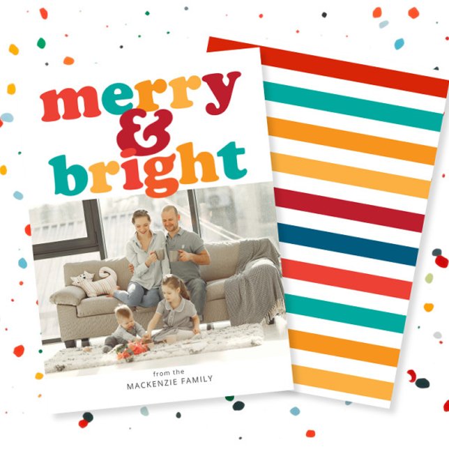 God jul och Personlig för Bright Photo Julkort (Christmas Merry and Bright Photo Personalized Holiday Card by Ricaso. Fun, colorful & bold cards)