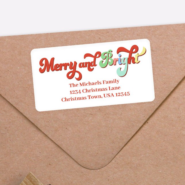 God jul och Returadress för ljus Adressetikett (Merry and Bright Christmas return address label.)