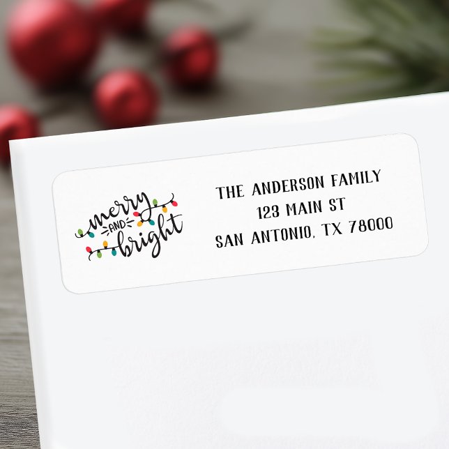 God jul och Returadress för ljus Etikett (Merry and Bright Christmas Return Address Labels)