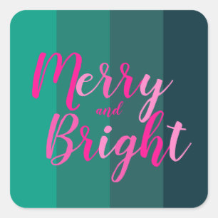 God jul och Rosa för Bright Grönt Fyrkantigt Klistermärke