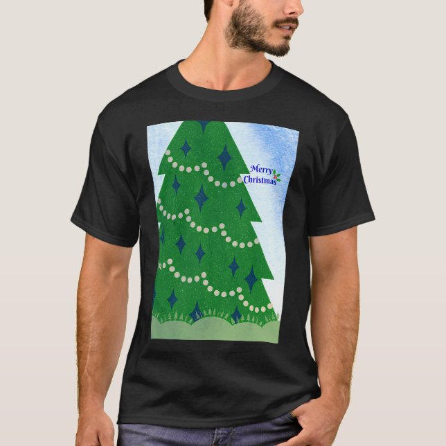 God jul och Träd och hus med bär och sn T Shirt (Framsida)