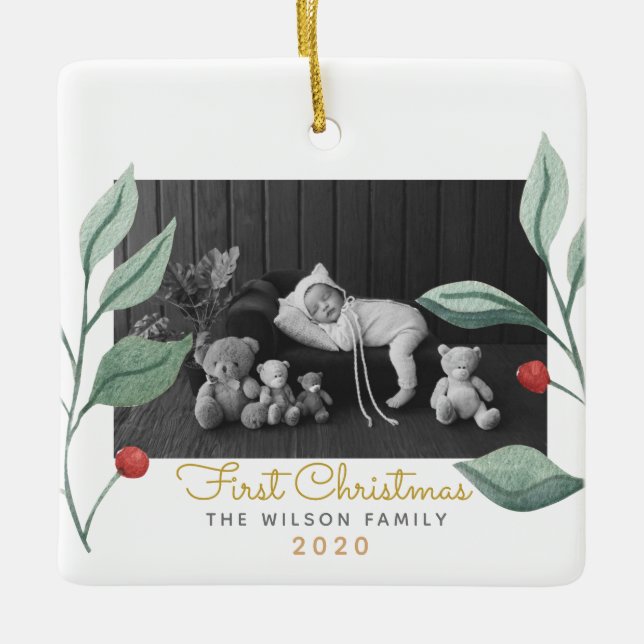 God jul och vattenfärg Greenery & Berry Julgransprydnad Keramik (Framsida)