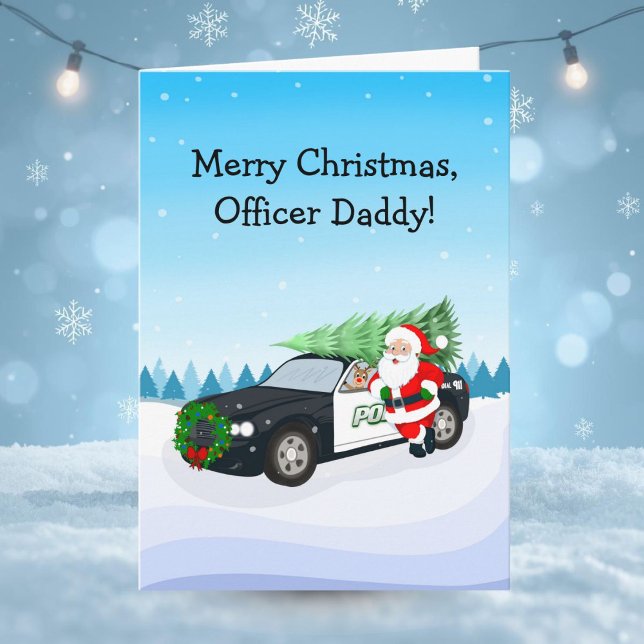 God Jul Officer Pappa Tomte Med Polisbil Kort (Skapare uppladdad)