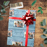 God jul One Family Photo Rustic Wood Presentpapper<br><div class="desc">Rustiskt blått trä Ett foto av familjen som återger god jul av rostblått trä som är pappert</div>
