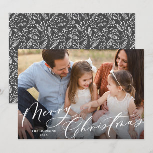 God jul One Photo Elegant White Script Julkort