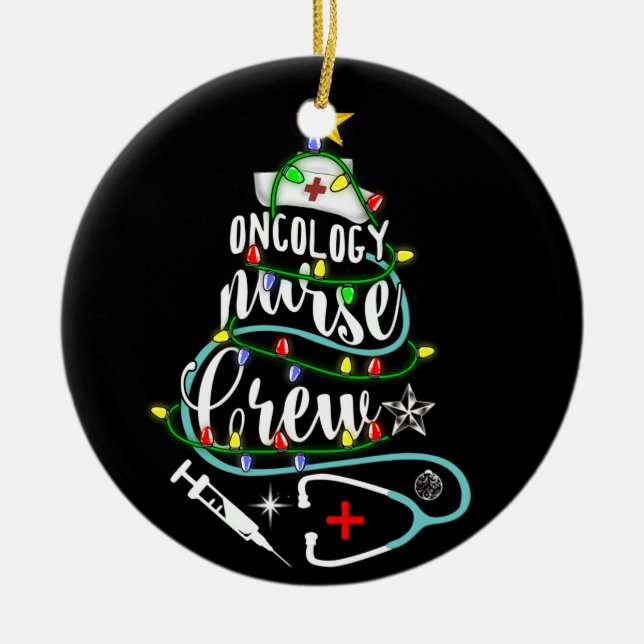 God jul onkolog Oncology Nurse Crew Julgransprydnad Keramik (Framsidan)