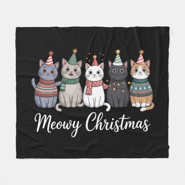 God Jul önskar kattälskaren Xmas Fleecefilt (Framsidan (Horisontell))
