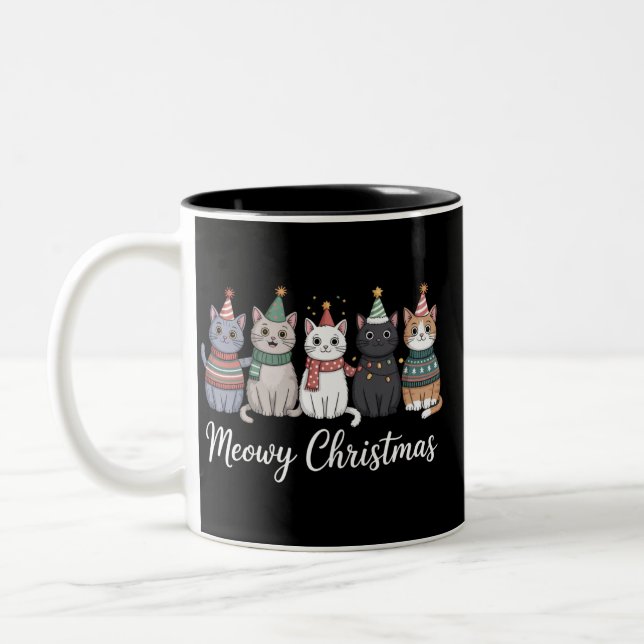 God Jul önskar kattälskaren Xmas Två-Tonad Mugg (Vänster)