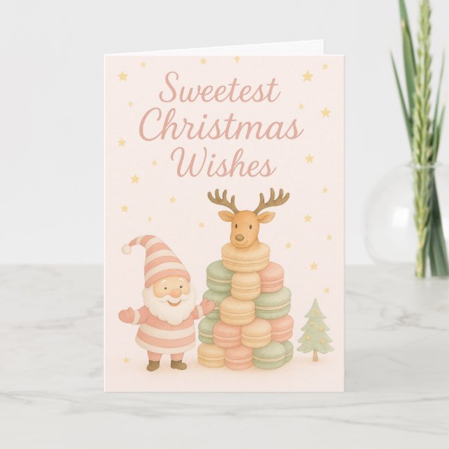 God Jul önskar Santa & Macarons Helgkort (Framsida)