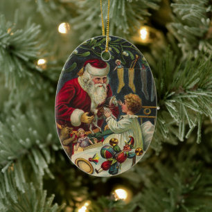 God jul önskar viktoriansk tomte med barn julgransprydnad keramik