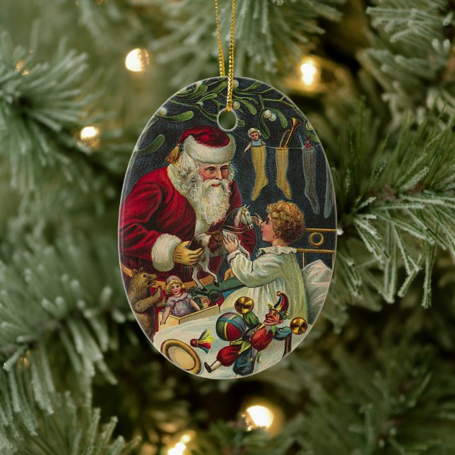 God jul önskar viktoriansk tomte med barn julgransprydnad keramik (Träd)