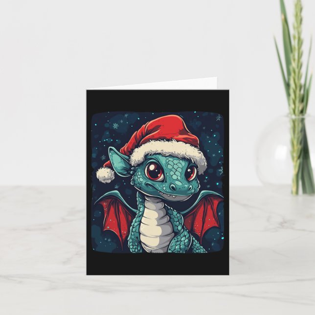 God Jul Önskemål från en cute Festive Dragon Kort (Framsida)