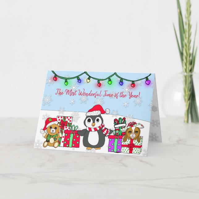 God jul Önskemål Whimsical Penguin Kort (Framsida)