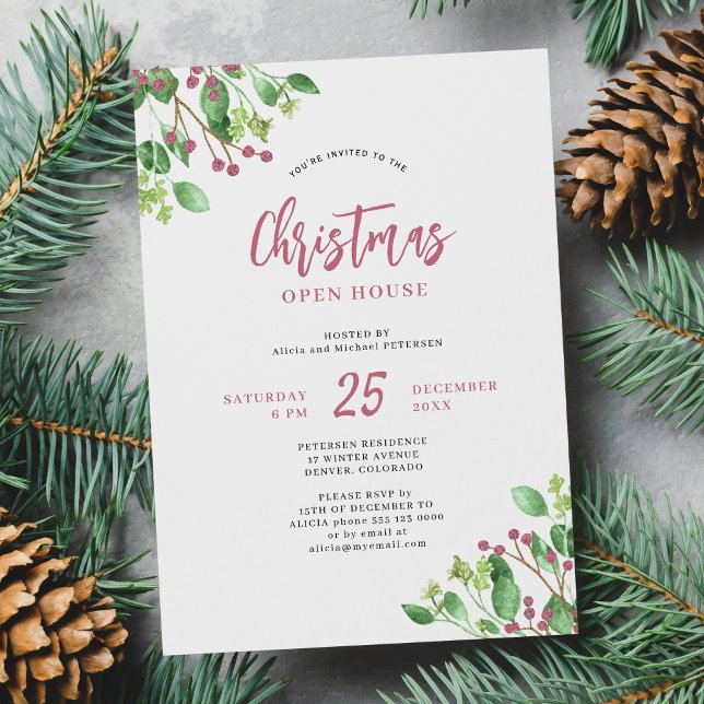 God Jul - öppna husets moderna gröna julfest Inbjudningar (Skapare uppladdad)