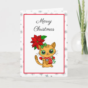 God Jul Orange katt med julstjärna Kort