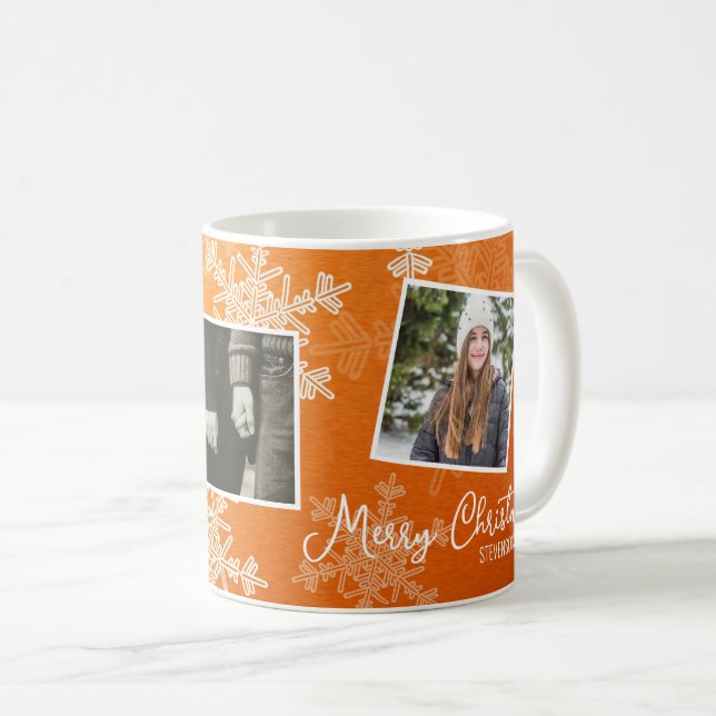 God jul Orange Snöflingor fotokollage Kaffemugg (Framsida höger)
