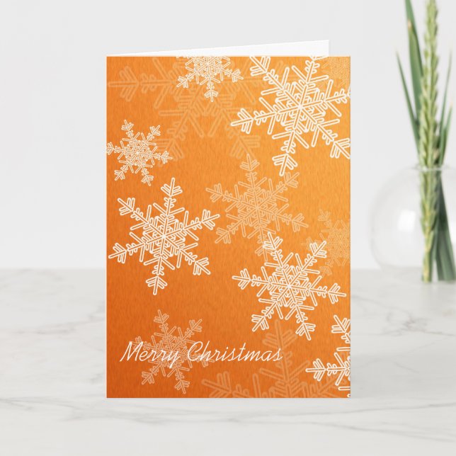 God jul Orange White Snöflingor Minimalist Helgkort (Framsida)