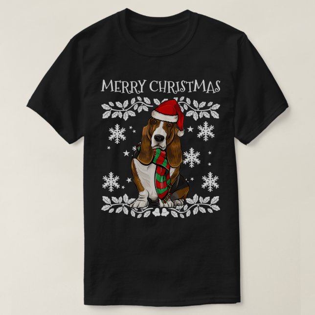 God jul Ornament Basset Hound Julafton Santa T Shirt (Design framsida)