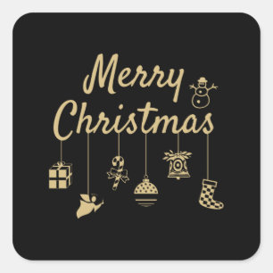 god jul Ornament guld färg golden decor Fyrkantigt Klistermärke