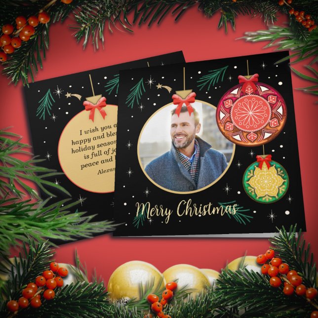 God jul Ornament Photo Personalize Kort (Skapare uppladdad)