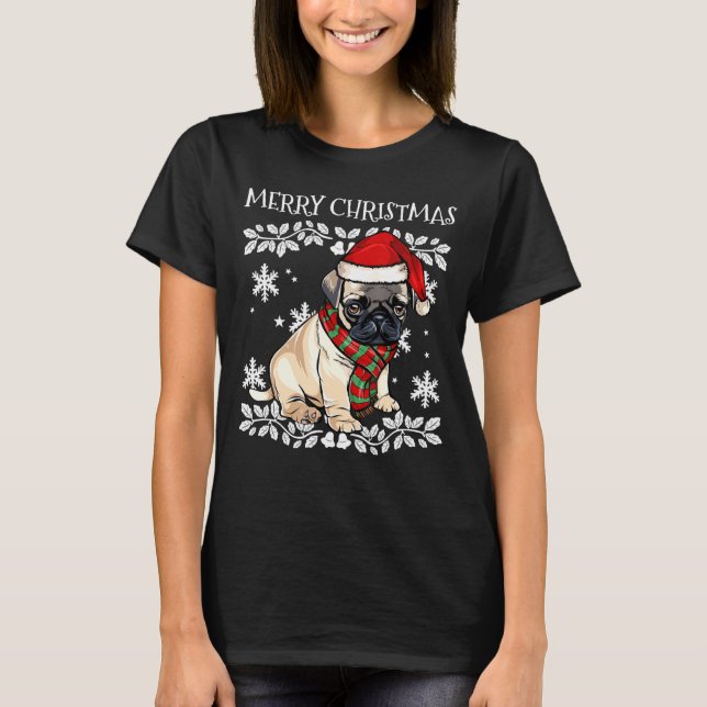 God jul Ornament Pug Julafton Santa T Shirt (Framsida)