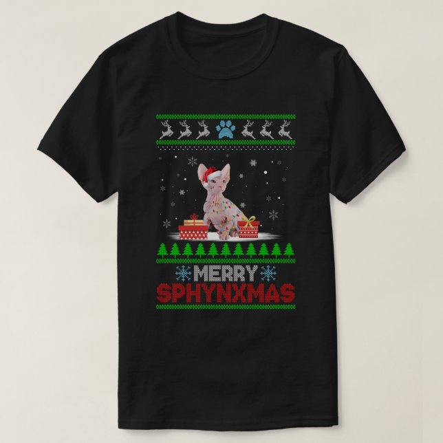 God jul Ornament Sphynx Cat Julafton Santa T Shirt (Design framsida)