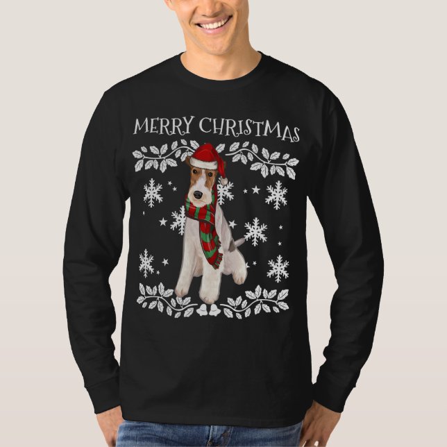 God jul Ornament Wire Fox Terrier Julafton San T Shirt (Framsida)