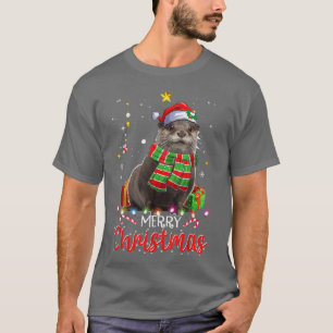God jul Otter Santa Hat Träd Ljus Pajama T Shirt
