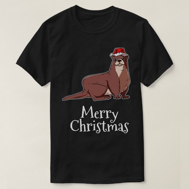 God jul Otter Santas Hat Sea Otter T Shirt (Design framsida)