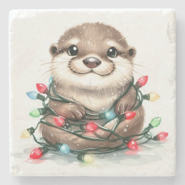 God Jul Otter Stenunderlägg (Framsidan)