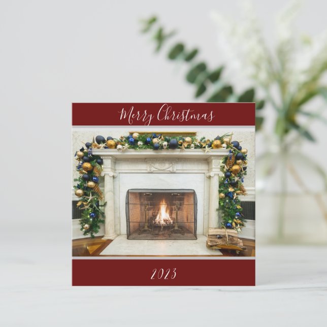 God jul Oval Office Fireplace White House Julkort (Stående Fram)