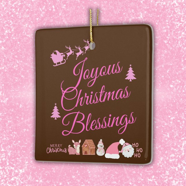 God jul på Blessings Rosa på Brown | Julgransprydnad Keramik (Skapare uppladdad)