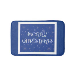 God jul på Blue med Snöflingor Badrumsmatta