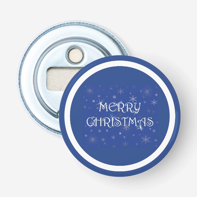 God jul på Blue med Snöflingor Flasköppnare (Framsidan)