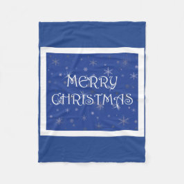 God jul på Blue med Snöflingor Fleecefilt