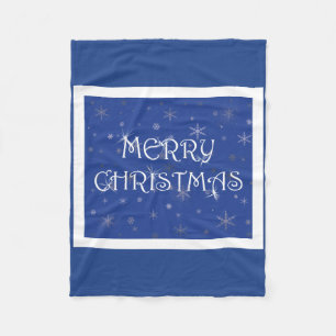 God jul på Blue med Snöflingor Fleecefilt